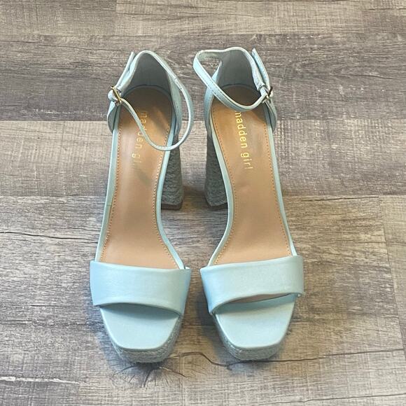 Madden Girl Omega Blue Faux Leather Platform Sandal Ankle Strap Heels NWOT - Picture 2 of 11